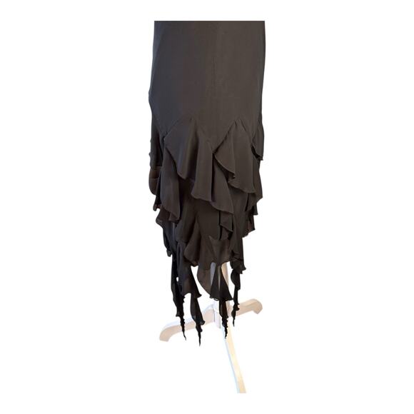 VTG Ruffle Asymmetrical Handkerchief Black Midi Dress Silky Fairy Whimsigoth Y2K - Picture 5 of 14